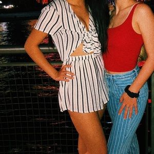 Kendall + Kylie Pacsun striped tie front romper